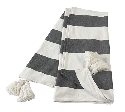 LR Home 50x60 inches Soft Modern Throw Blanket for Bed, Sofa, Couch | All-Natural Cotton Striped Winter Warm Christmas Blanket Décor Gifts for Men, Women | Charcoal Gray/Ivory - color: Charcoal Gray/Ivory