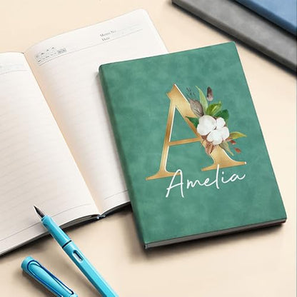 CALLIE Personalized Notebook Lined Journal for Women Men, 100 Pages A5 Hardcover Leather Journal with Floral Initials Design, Customized Notebook Gift for Writing, Work, Travel