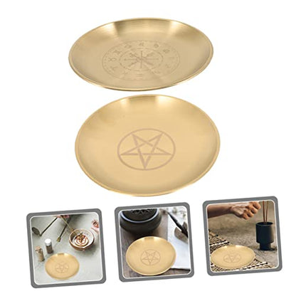 Pentacle Altar Candle Tray Set 2pcs Brass Star Ceremony Plate for Religious Offerings Decorative Candlestick Holder Storage Display for Home Decor