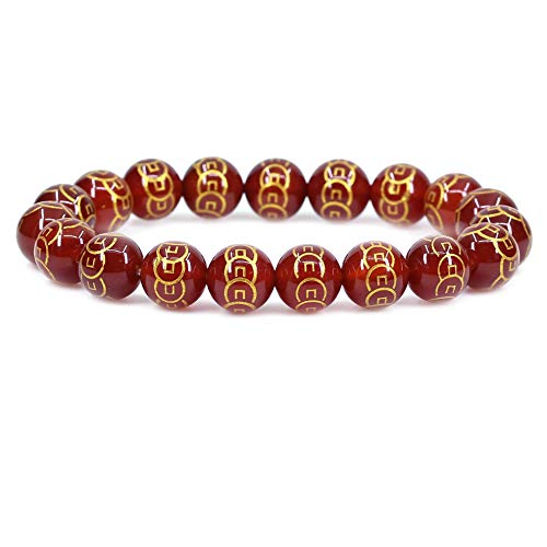 Keleny Fashion Crystal Man Women Stretch Bracelet 10mm Round Beads Rock Jasper 7 Inch Unisex - color: Dyed Red Agate Coated Coin Shape