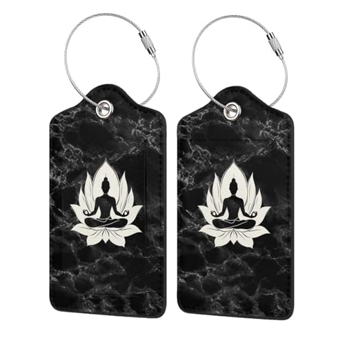 Buddha Meditation Flower Set of 2 Durableleather Luggage Tags Stylish Travel Gear Men Women