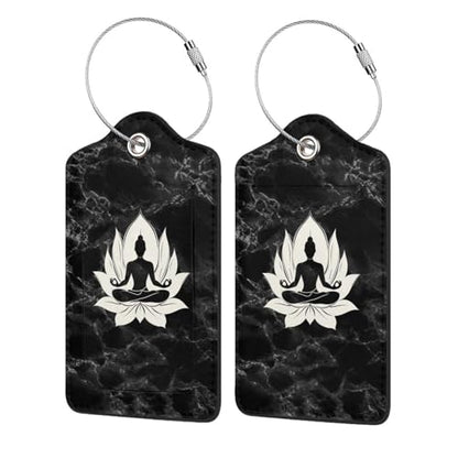 Buddha Meditation Flower Set of 2 Durableleather Luggage Tags Stylish Travel Gear Men Women