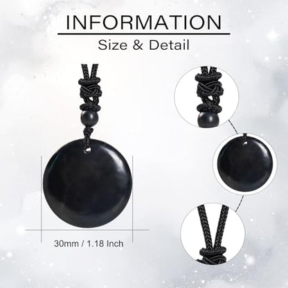 Shungite Stone Necklace for Women, Round Shungite Pendant Amulet Meditation Necklace, Black Circle Pendant Protection Crystal Healing Necklace Spiritual Gifts for Mother Mom