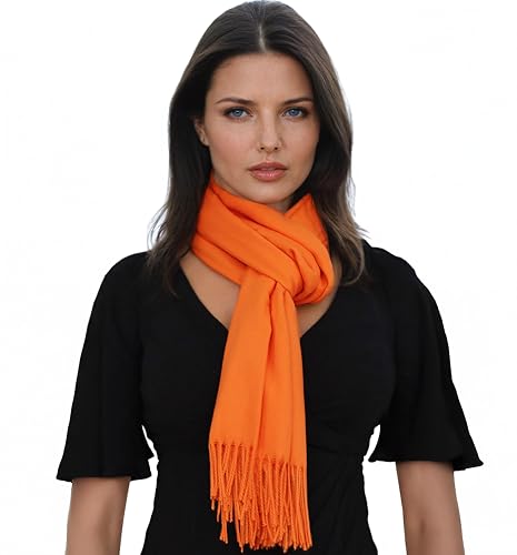 Ocomfly 100% Pashmina Scarf for Women - Premium Womens Scarves - Gift Boxed - Shawls or Wraps - Ultra Soft and Warm - color: Orange