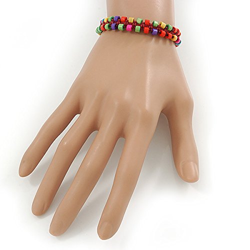 Avalaya Multicoloured Wood Bead Friendship Bracelet With Dark Red Cord - Adjustable