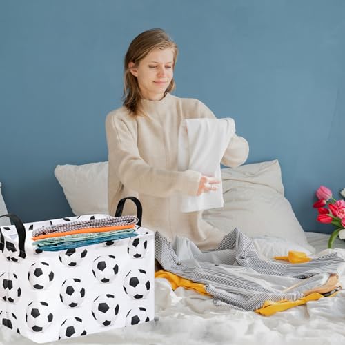 Rectangle Soccer Football Storage Basket | Gift Storage, Home Shelf Organizer Box, Clothes Laundry Hamper, Nursery Basket, With Handles - color: Soccer