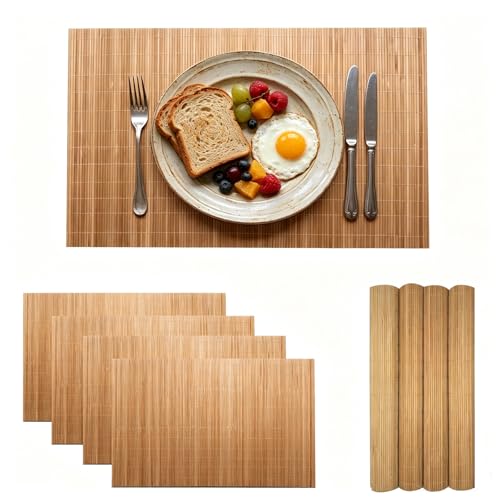 4-Pack Bamboo Placemats,Woven Heat-Resistant Rectangular Table Mats,Natural Dining Place Mats,Rustic Japanese Style Wood Mats for Indoor Dining,Kitchen and Party Use, Coffee - color: Coffee, size: set of 4