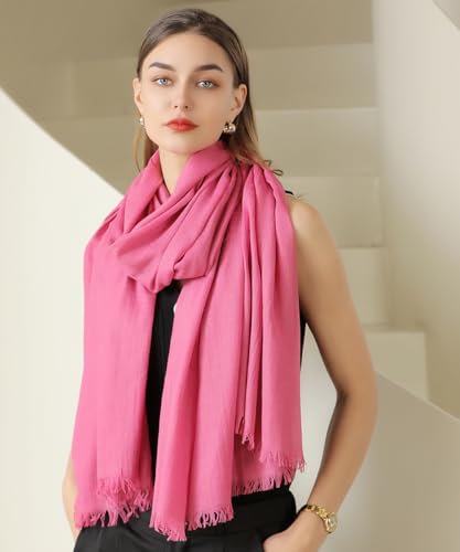 Harewom Lightweight Gauze Linen Feeling Shawl Wraps for Women Beach Summer Scarf for Evening Wedding Dresses - color: Shawl Wraps - Hot Pink