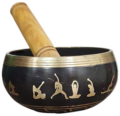 Purpledip Bell Metal Singing Bowl 'Yogi': Buddhist Tibetan Musical Instrument for Meditation Prayers (12041) - style: Yogi design | 4.5 inches | Black
