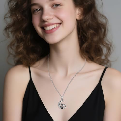Sterling Silver Cute Animal Pendant Necklace Fox/Snake/Unicorn/Owl on Moon/Rabbit/Horse Necklace Jewelry for Women Mom Sister - style: Horse Moon