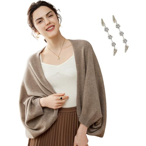 Fuxiqar Wrap Sweater for Women Warm Shawl Blanket Scarf with Sleeves Poncho Pashmina Shall with Two Shawl Clips - color: Brown