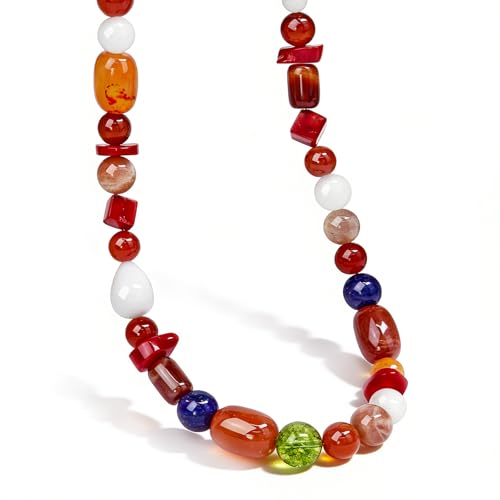 Boho Colorful Chunky Statement Beaded Necklaces for Women,Handmade Women's Fashion Gemstone Bead Choker Necklace,Western Natural Stone Strand Necklace Bib Collar Jewelry Unique Gifts for Women
