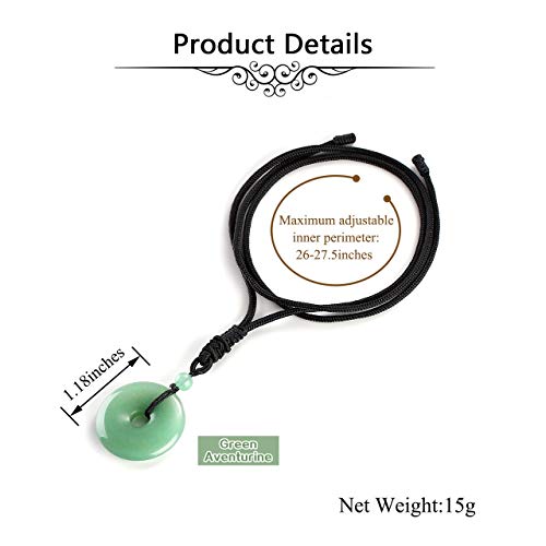 Jovivi 30mm Circle Donut Healing Crystals Necklace Natural Semi-Precious Chakra Gemstone Stone Amulet Lucky Coin Donuts Charm Protection Quartz Reiki Pendant Necklace for Men Women Adjustable Rope - color: Green Aventurine