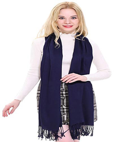 CJ Apparel Solid Color Tassels Design Nepalese Shawl Scarf Wrap Stole Throw Head Wrap Pashmina Gift Hand Made in Nepal New - color: Dark Blue