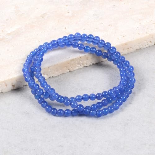 Justinstones Gem Semi Precious Gemstone 3pcs 4mm Round Beads Stretch Bracelet 6.5 Inch Unisex - color: Blue Agate