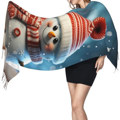 Astronaut Sitting in Yoga Chakra Scarf for Women Warm Soft Scarves Fashion Fringed Shawl Casual Tassel Blanket Scarf - color: Christmas Ball Snowman
