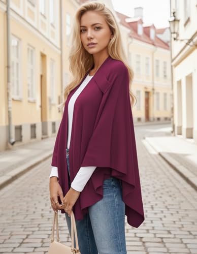 Womens Open Front Poncho Sweater Wrap Topper Knitted Elegant Shawls Cape for Spring Fall Winter - color: Series 1-burgundy