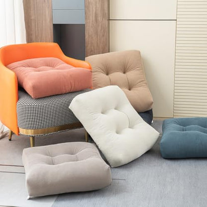 Meditation Floor Pillow, Large Square Large Pillows Seating for Adults, Tufted Corduroy Waterproof Seat Cushions for Outdoor Yoga Tatami Bedroom Living Room (Off-White, 18x18x5 in)