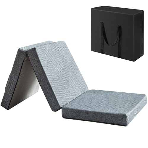 BDEUS Tri-Fold 3.95" Memory Foam Topper Queen Size Portable Mat, Foldable Floor Mat for Adults & Kids, Washable CertiPUR-US Certified Cover, Lightweight for Travel/Camping/Yoga