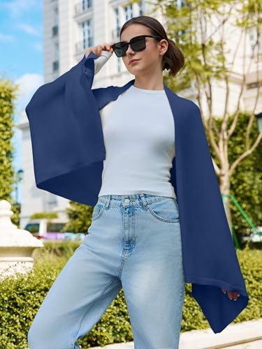 Lacretazhi Women'S Shawl Wraps Poncho Sweater Lightweight Knit Scarf With Buttons Versatile Cape Cardigan Spring Summer Fall - color: Ruby Blue