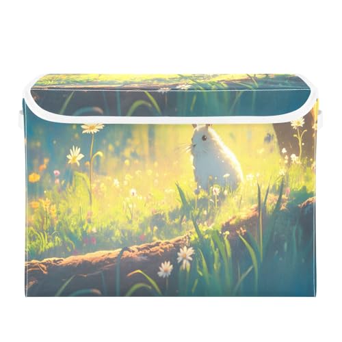 senya Large Storage Bins with Linen Easter Rabbit Collapsible Foldable Storage Cubes Fabric Closet Organizer Containers Box with Flip-Top Lid for Home Bedroom Office 16.7 x 12.6 x 11.8in - color: Easter Rabbit