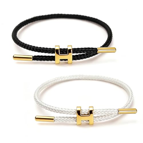 Steel Bracelet Link, Adjustable H-shape Wire Rope Bracelet, Lucky Jewelry with Titanium Buckle for Birthday, Valentine's, Graduation, Fashion Gift for Women, Men, Lovers, Friends - color: black&white