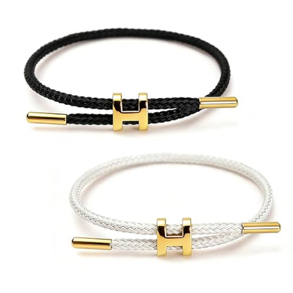 Steel Bracelet Link, Adjustable H-shape Wire Rope Bracelet, Lucky Jewelry with Titanium Buckle for Birthday, Valentine's, Graduation, Fashion Gift for Women, Men, Lovers, Friends - color: black&white