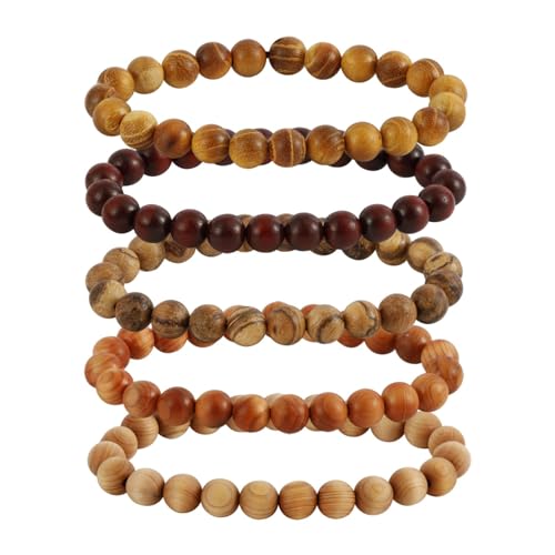 5Pcs Sandalwood Stretch Bracelets for Women Men with Hematite Stone Cross Mala Beads - color: A
