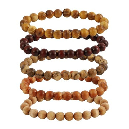 5Pcs Sandalwood Stretch Bracelets for Women Men with Hematite Stone Cross Mala Beads - color: A