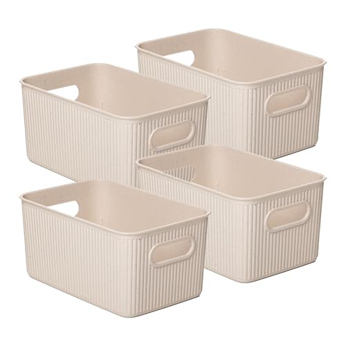 Superio Eco-Friendly Decorative Plastic Basket Open Home Storage Bins Organizer Baskets, Medium (4 Pack) Container Boxes for Organizing Closet Storage Bins for Shelves Drawer Shelf 5 Liter - color: Eco-Friendly, size: 5 Liter (4 Pack)