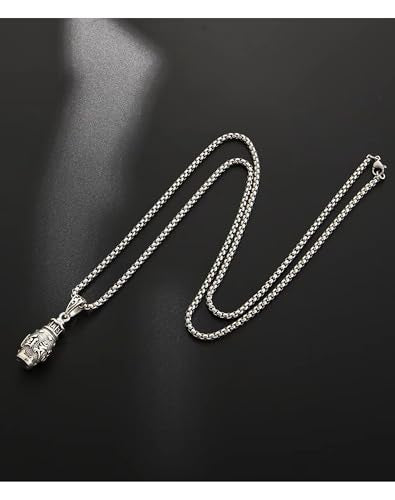 Om Mani Padme Hum Totem Column Necklace for Men and Women, Stainless Steel Meditation and Healing, Six-Word Buddhist Pendant Jewelry - color: Six Word-B