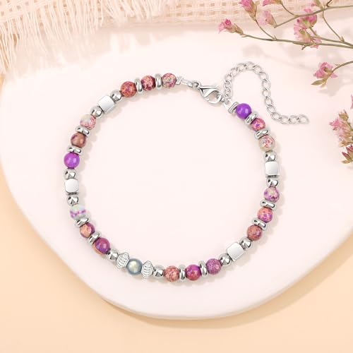 JoycuFF 𝗚𝗶𝗳𝘁𝘀 𝗳𝗼𝗿 𝗪𝗼𝗺𝗲𝗻 𝗠𝗼𝗼𝗻𝘀𝘁𝗼𝗻𝗲 𝗕𝗿𝗮𝗰𝗲𝗹𝗲𝘁 Amazonite Colorful Imperial Jasper Stainless Steel Beads Bracelets, Graduation Christmas Valentines Mothers Day Birthday Gifts - style: Always Remember-Colorful Imperial Jasper