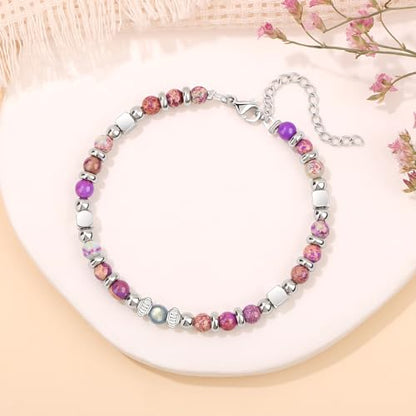JoycuFF 𝗚𝗶𝗳𝘁𝘀 𝗳𝗼𝗿 𝗪𝗼𝗺𝗲𝗻 𝗠𝗼𝗼𝗻𝘀𝘁𝗼𝗻𝗲 𝗕𝗿𝗮𝗰𝗲𝗹𝗲𝘁 Amazonite Colorful Imperial Jasper Stainless Steel Beads Bracelets, Graduation Christmas Valentines Mothers Day Birthday Gifts - style: Always Remember-Colorful Imperial Jasper