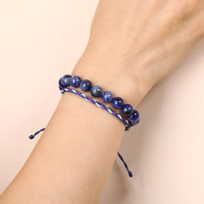 QOGIR 2pcs Handmade Healing Bracelet, Natural Gem Stone Crystal Elastic Bracelet - color: Blue Sodalite(Self Confidence), size: 8mm