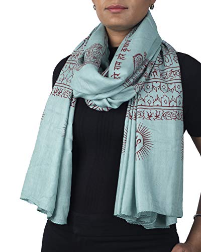 Yoga Scarf Meditation Shawl Large Wrap Hindu Prayer Stole OM Ganesha print - color: Turquoise