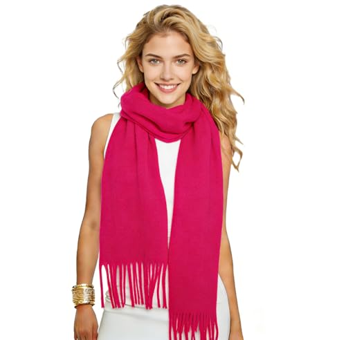 Winter Soft Long Scarf, Pashmina Shawls and Wraps, Warm Large Scarves for Men Women Evening Dress Wedding - color: Hot Pink