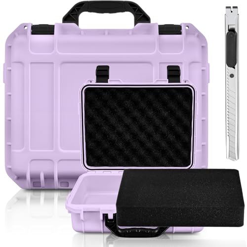 1 Pcs Waterproof Hard Case with DIY Customizable Foam Insert Portable Protective Case with Knife for Camera Drones Equipments Tools Test Instruments(Purple,14.3 x 11.4 x 4.5 Inch) - color: Purple, size: 14.3 x 11.4 x 4.5 Inch