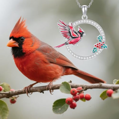 Hummingbird/Phoenix/Owl/Dove/Flamingo/Raven/Blue Jay/Cardinal/Peacock/Eagle/Parrot/Robin Necklace for Women 925 Sterling Silver Bird Pendant Necklace Animal Jewelry Gift for Mother Wife - style: Cardinal Round Necklace