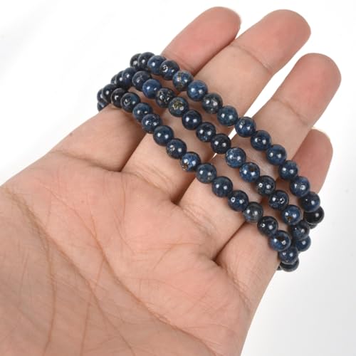 Justinstones Gem Semi Precious Gemstone 6mm Round Beads Stretch Bracelet 6.5 Inch Unisex - color: Blue Scorzalite Spinel