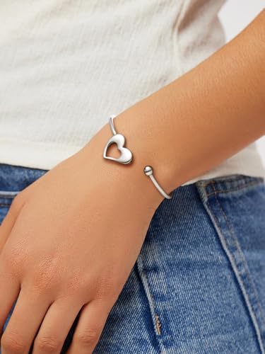 U7 Unisex Simple Cuff Bracelet 18K Real Gold Platinum Plated Fine Bracelets Fashion Jewelry Open Bangle Cuff Bracelets, Twisted or Heart Style - color: F.Heart End-Stainless