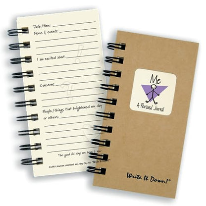 Write it Down series by Journals Unlimited, Guided Journal, Me, A Personal Journal, Mini-Size 3”x5.5”, Kraft Hard Cover, Made in USA