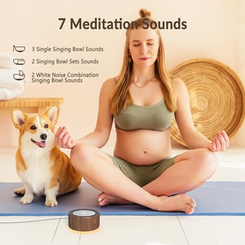 Tibetan Meditation Singing Bowl Machine - 7 Singing Bowls Sounds, Crystal Healing, Chakra Healing, Mindfulness and Stress Relief Timer and Memory Features for Women/Men