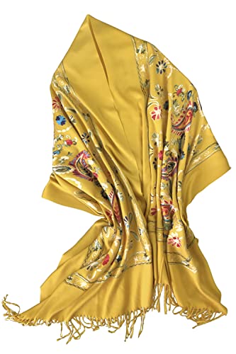Urban CoCo Women's Embroidered Tassel Long Shawl Oversize Scarf Wraps for Women - color: #4-yellow