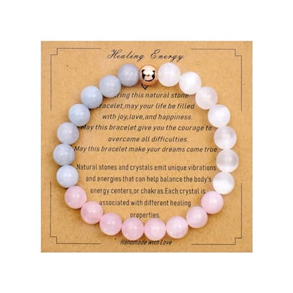 Strong Healing Crystal Bracelet 8MM Genuine Stone Bracelet Lucky Beaded Bracelet Chakra Bracelet 6.5 inch Positive Energy Inspirational Gifts for Women Mom - style: Lover