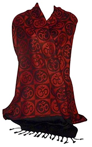 OMA OM Yoga Prayer Meditation Shawl Wrap Scarf Double Weave - LG SIZE BRAND - color: Red