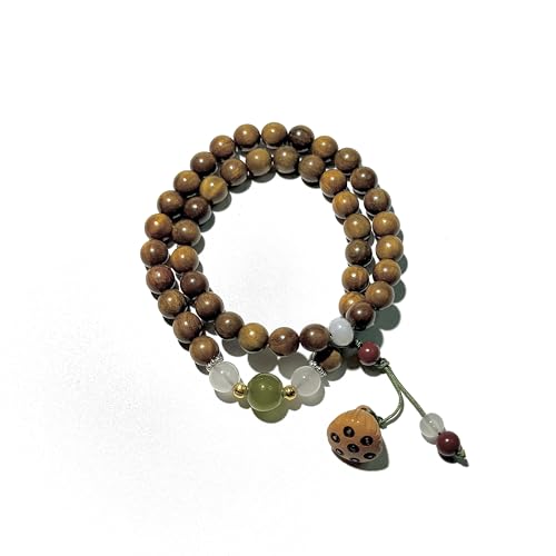 Natural Aromatic Green Sandalwood Double Loop Bracelet AAA Verawood Diffuse Meditation Beads With 1pc Of Lotus Seedpod Tassel