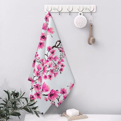 Cherry Blossom Set of 2 Soft Absorbent Towels for Bathroom & Kitchen - 14 x 28 in - color: Cherry Blossom