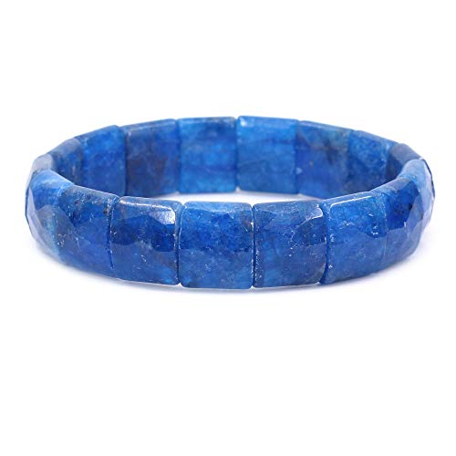 Keleny Gemstones Semi Precious 15mm Square Grain Faceted Beaded Stretch Bangle 7.5 Inch Unisex - color: Blue Apatite