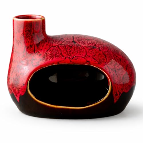 Handcrafted Ceramic Palo Santo Holder – Artistic Incense Burner for Meditation, Mindfulness and Zen Home Decor – Wabi-Sabi Style Cone Sculpture, Gift for Yoga, Relaxation & Aromatherapy (Red) - color: Red