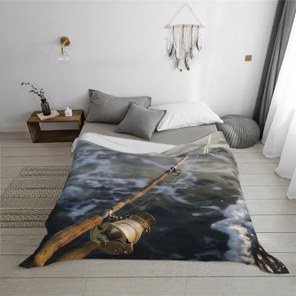 Fishing Rod Prints Throw Blanket (320g Flannel) Anti-Pilling Warm Fuzzy Blankets for Bed Sofa Couch Travel 40x30 Inch - color: Fishing Rod, size: 40x30 Inch